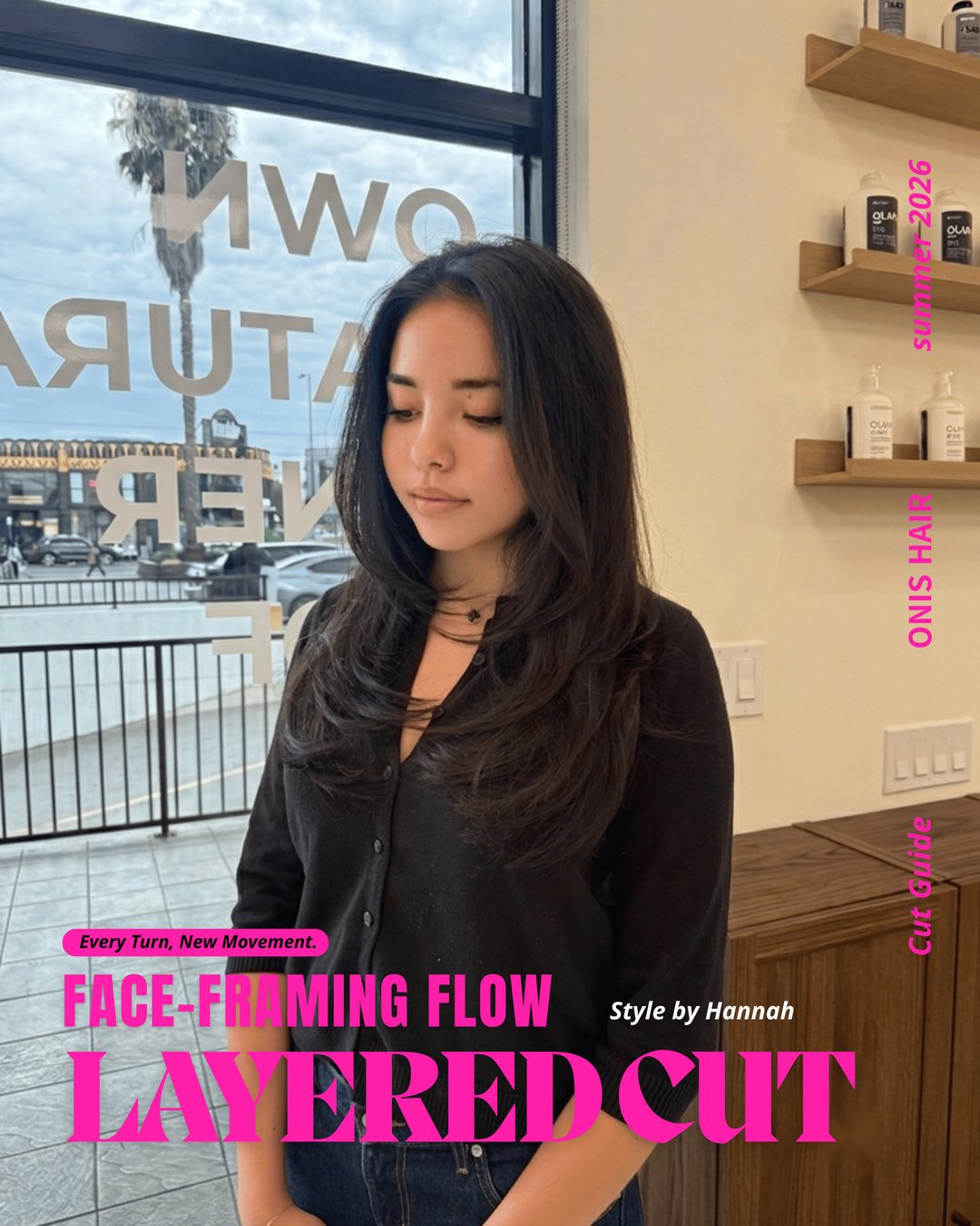 Face-framing layered cut at ONIS Hair Salon, Koreatown Los Angeles